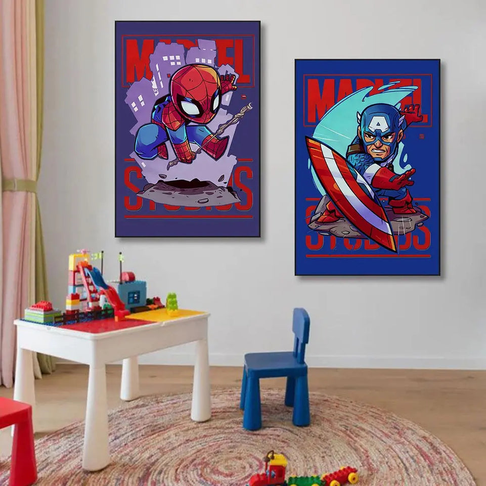 MINISO Marvel Wall Art Posters SpiderMan Iron Man Avengers Superhero Disney Kid Room Decor Cartoon Canvas Painting Picture Print June Wall Art
