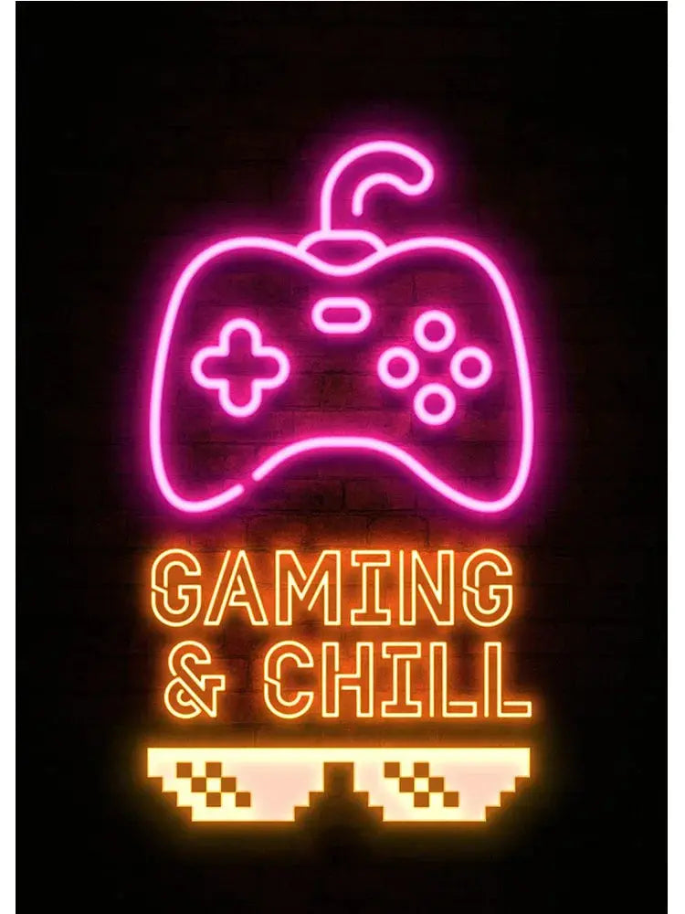 Neon Art Happy Gaming Zone Games Room Poster Print Canvas Painting Gamer Office Wall Art For Boy Bedroom Home Decor No LED June Wall Art