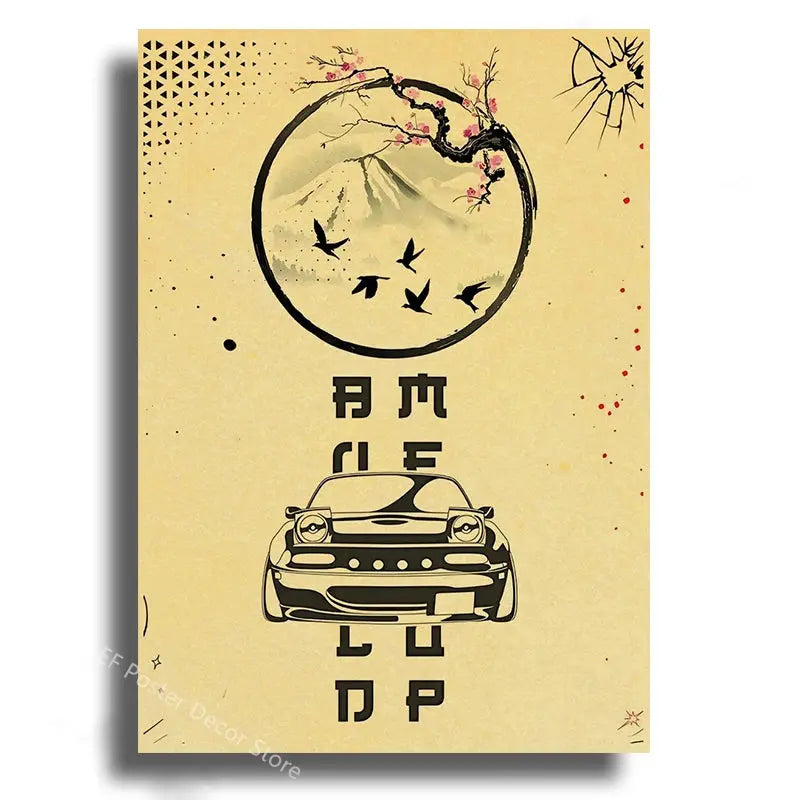 Japanese Cars Samurai Poster Painting Japan Racing Home Club Decor Wall Picture Vintage Aesthetic Jdm Car Gtr Anime Moon Printis June Wall Art