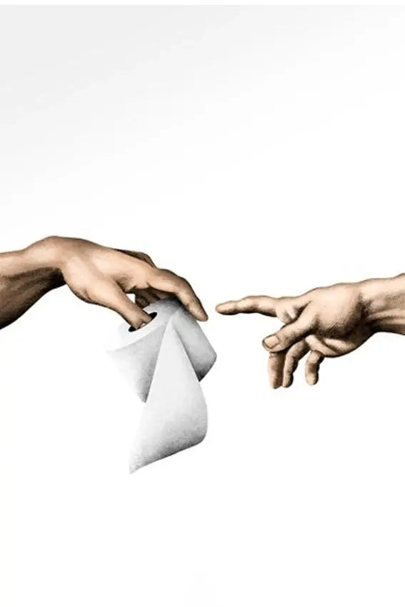 Retro Hand of God and Adam Funny Toilet Paper Picture Canvas Painting Poster For Wash Room Bathroom Living Wall Art Home Decor June Wall Art