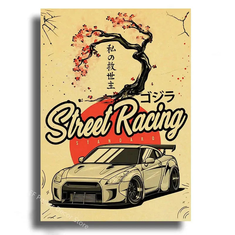Japanese Cars Samurai Poster Painting Japan Racing Home Club Decor Wall Picture Vintage Aesthetic Jdm Car Gtr Anime Moon Printis June Wall Art