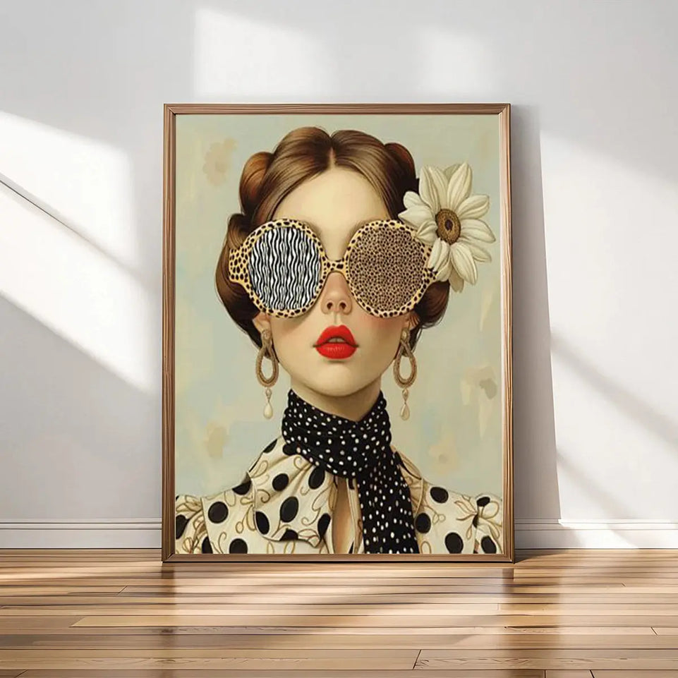 Nordic Boho Fashion Glasses Woman With Flowers Wall Art Canvas Painting Butterfly With Girl Portrait Poster Prints Mural Picture June Wall Art