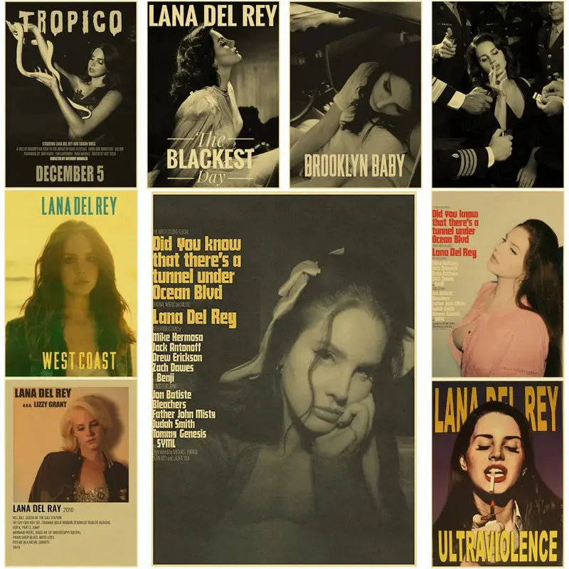 Lizzy Grant Lana Del Rey Posters Retro Kraft Paper Prints Music Album Poster Vintage Home Room Decor Aesthetic Art Wall Painting June Wall Art
