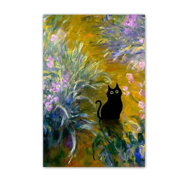 Funny Black Cat Wall Art Van Gogh Starry Night Poster Abstract Famous Reproduction Canvas Painting Aesthetic Room Home Decor June Wall Art