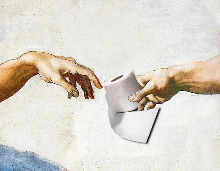 Retro Hand of God and Adam Funny Toilet Paper Picture Canvas Painting Poster For Wash Room Bathroom Living Wall Art Home Decor June Wall Art