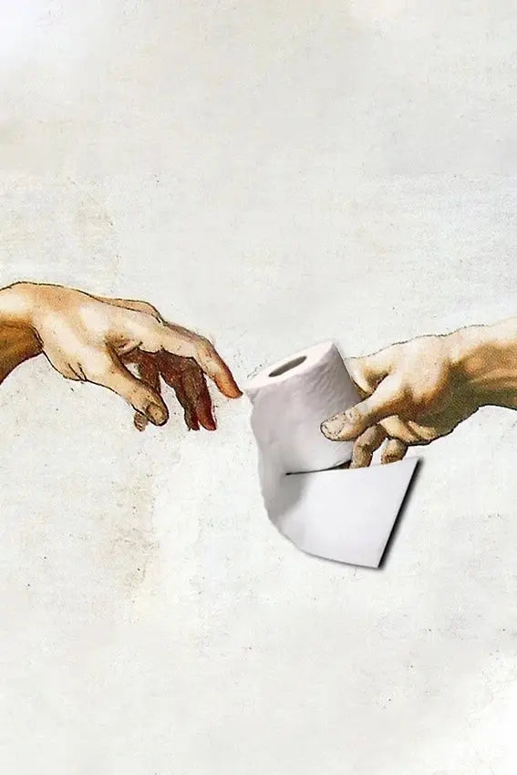 Retro Hand of God and Adam Funny Toilet Paper Picture Canvas Painting Poster For Wash Room Bathroom Living Wall Art Home Decor June Wall Art