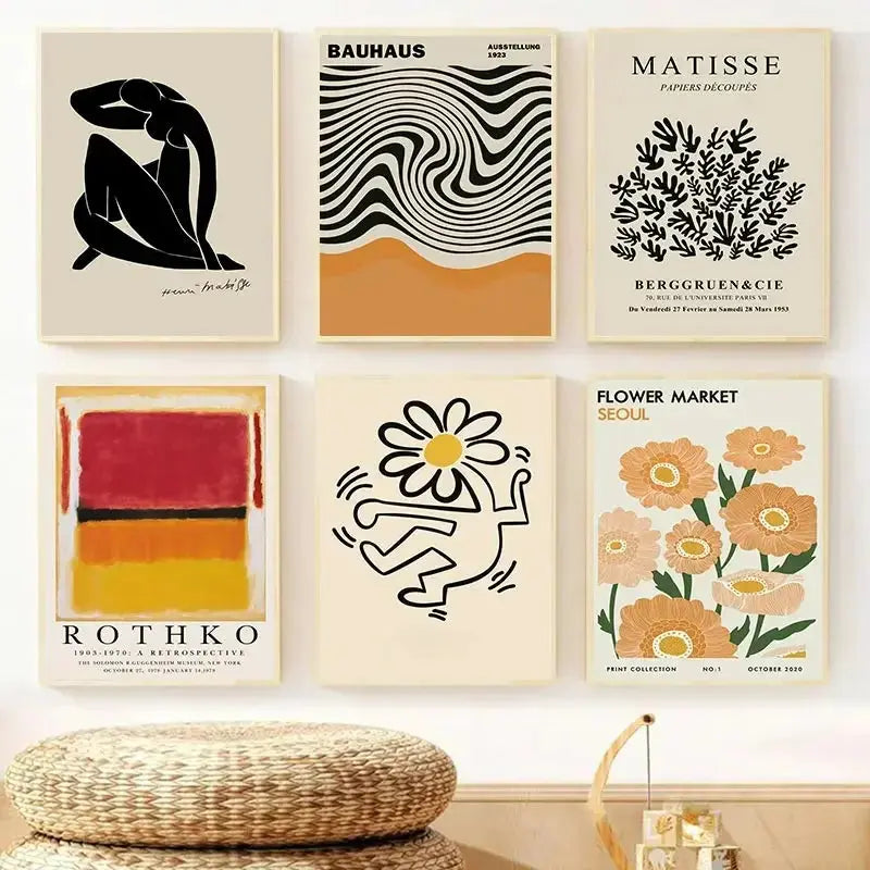 Abstract Yayoi Kusama Orange Wall Art Matisse Mark Rothko Posters and Prints Flower Market Canvas Painting Mural Decoration June Wall Art