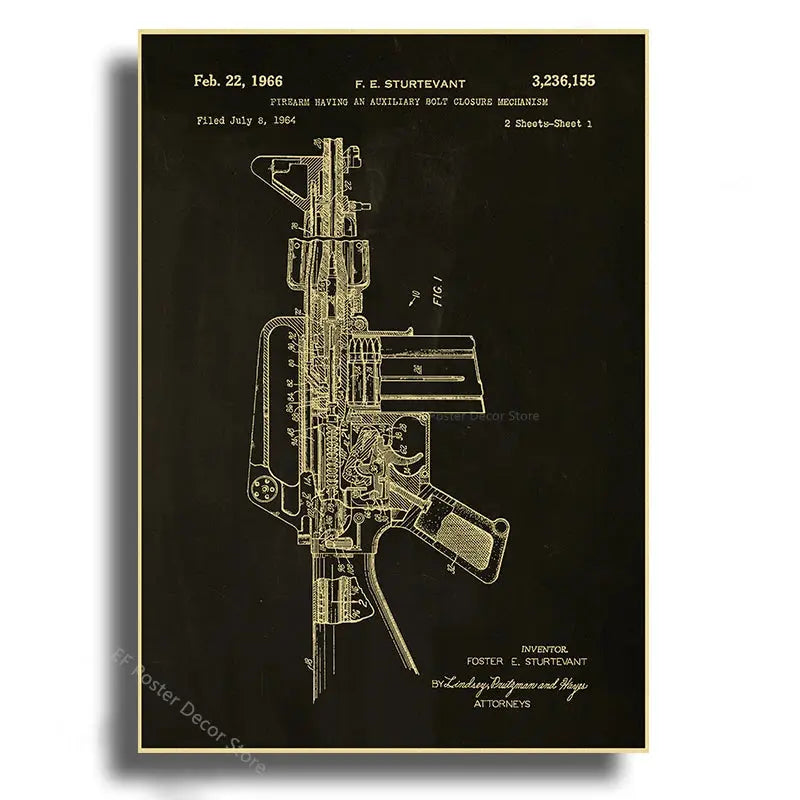 Gun Studies Posters Pistol/Rifle/Revolver Poster Home Room Club Decor Aesthetic Painting Handgun Vintage Prints Art Wall Picture June Wall Art