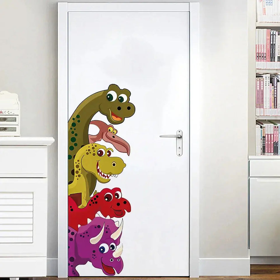 Funny Probe Dinosaur Room Decor Wall Decals Behind The Door Stickers Kids Bedroom Living Room Children Nursery Mural Wall Art June Wall Art