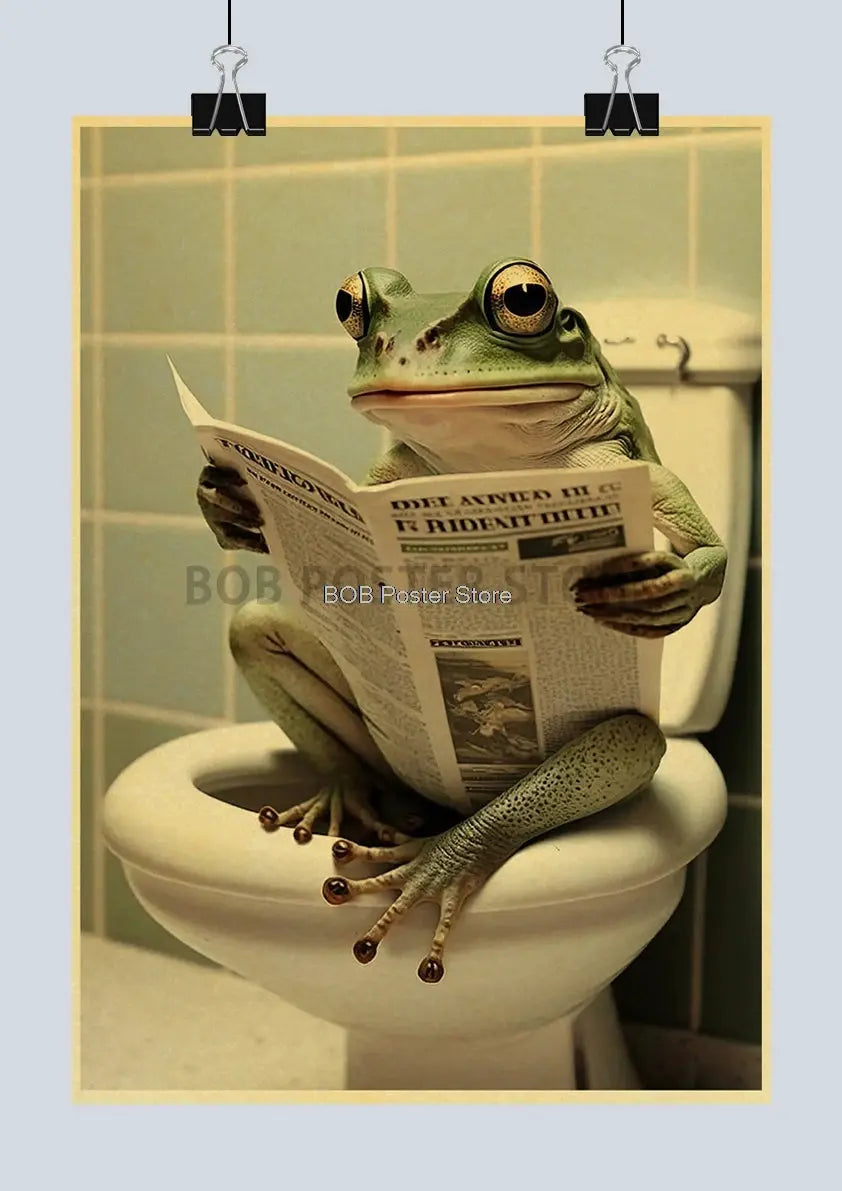 Animal Bathroom Toilet Funny Poster Kraft Paper Cat Dog Frog Art Home Decor Picture DIY Toilet Room Painting Wall Sticker Gift June Wall Art