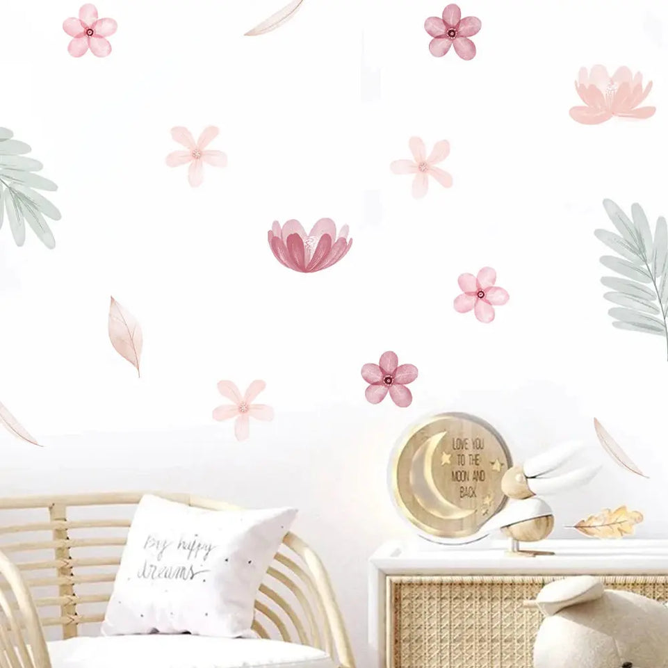 Boho Leaves Botanical DIY Wall Decals Art Mural Vinyl Wall Stickers for Nursery Kids Room Baby Girls Bedroom Home Decoration June Wall Art