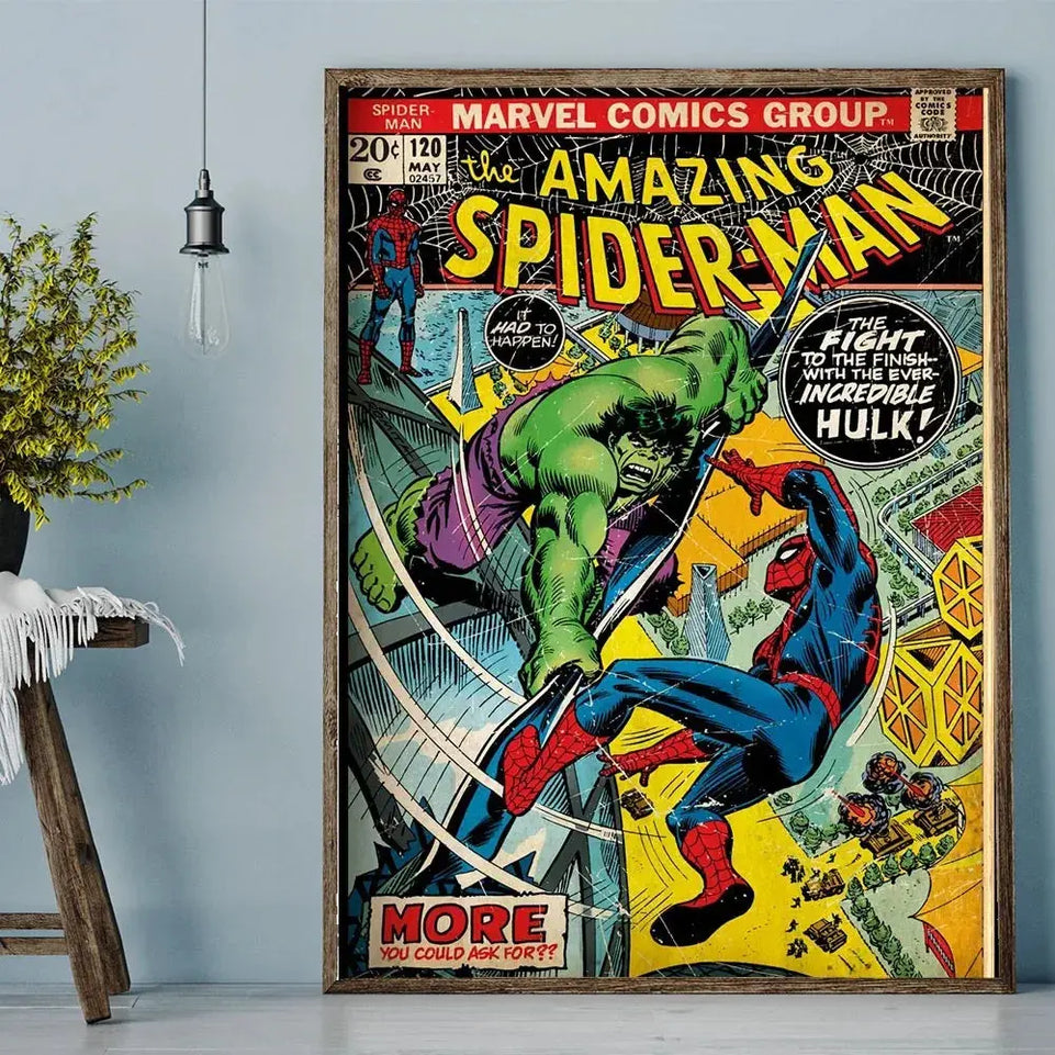 Vintage Comics Superhero Marvel Spiderman Posters and Prints Canvas Painting Wall Art Decoration Pictures for Boy Bedroom Decor June Wall Art