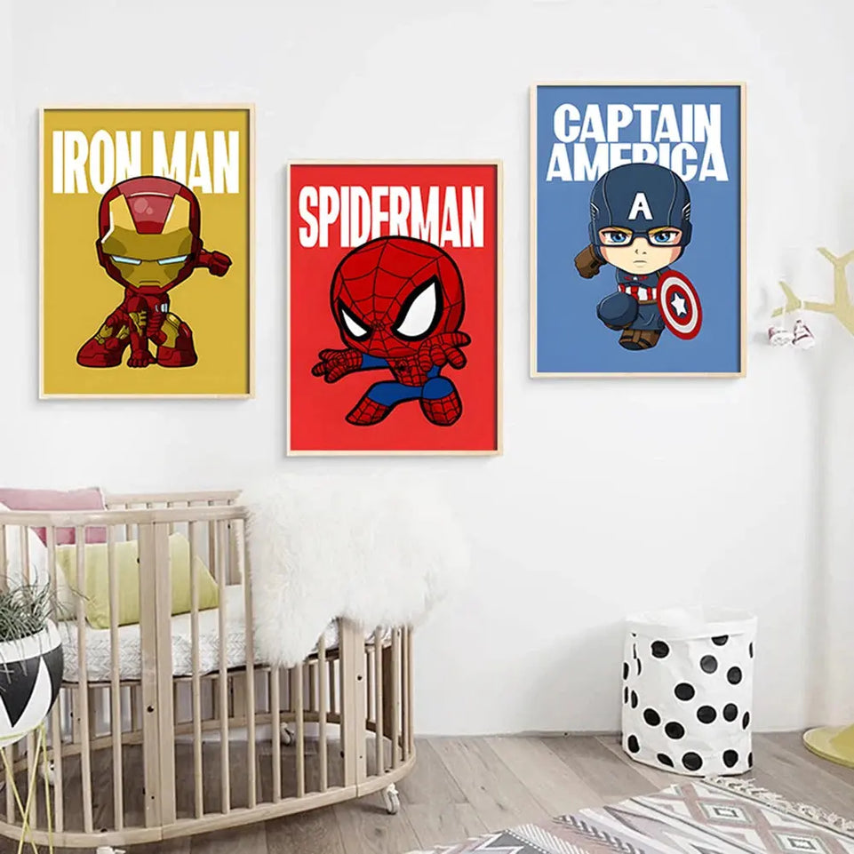 MINISO Marvel Wall Art Posters SpiderMan Iron Man Avengers Superhero Disney Kid Room Decor Cartoon Canvas Painting Picture Print June Wall Art