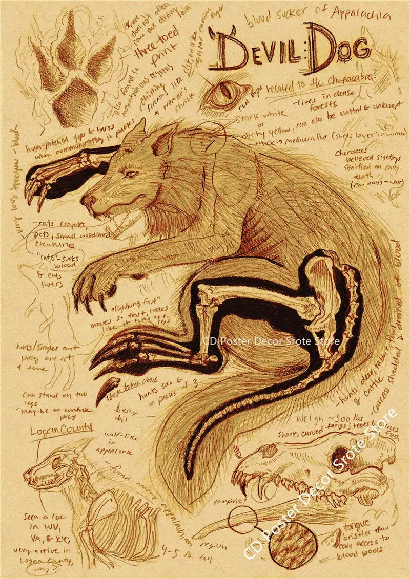 Natural Study Red Fox/Dragon/Elephant/Phoenix/Thestral/Wolf/Hare Poster Prints Kraft Paper Vintage Home Room Decor Wall Painting June Wall Art