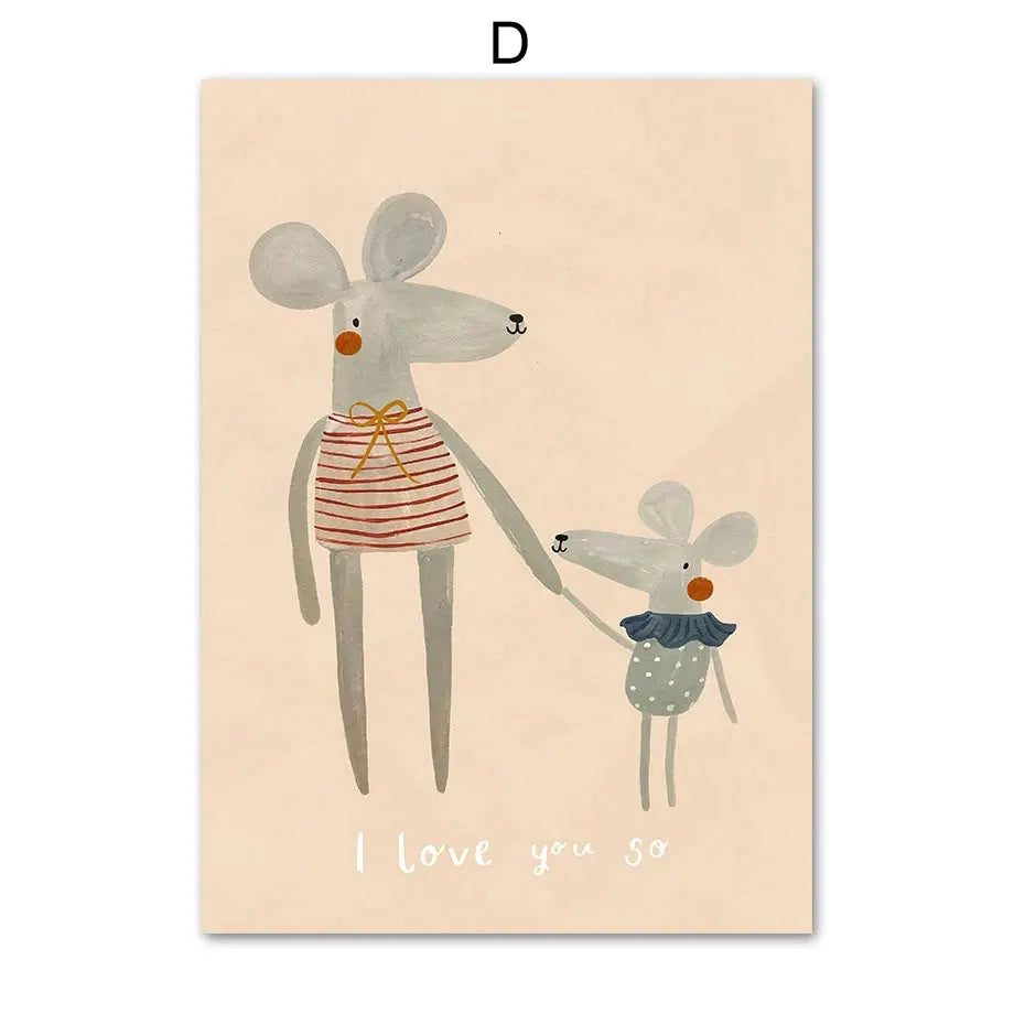 Boho Cartoon Rabbit Mouse Goose Nursery Wall Art Canvas Painting Nordic Retro Poster Prints Wall Picture Baby Kids Room Decor June Wall Art