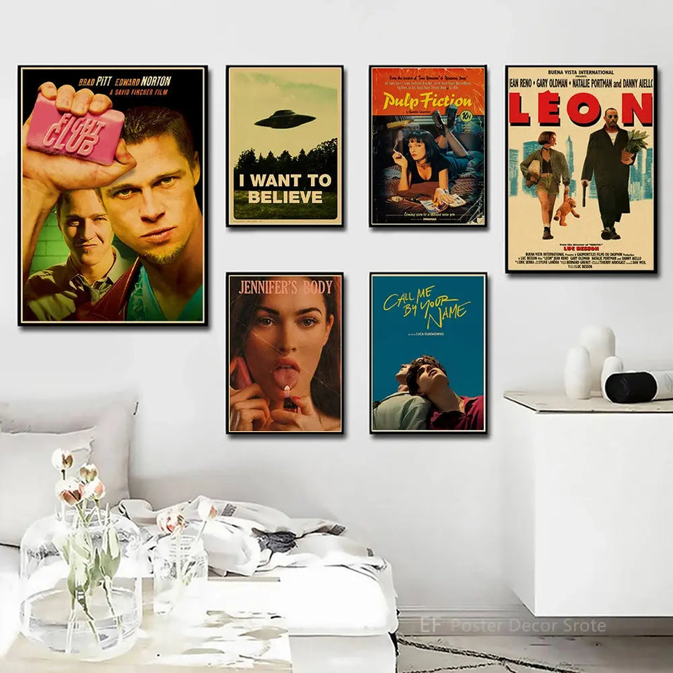 Vintage Movie Posters Retro Prints Fight Club/Leon Poster Classic Film Retro Home Room Cinema Decor Aesthetic Art Wall Painting June Wall Art