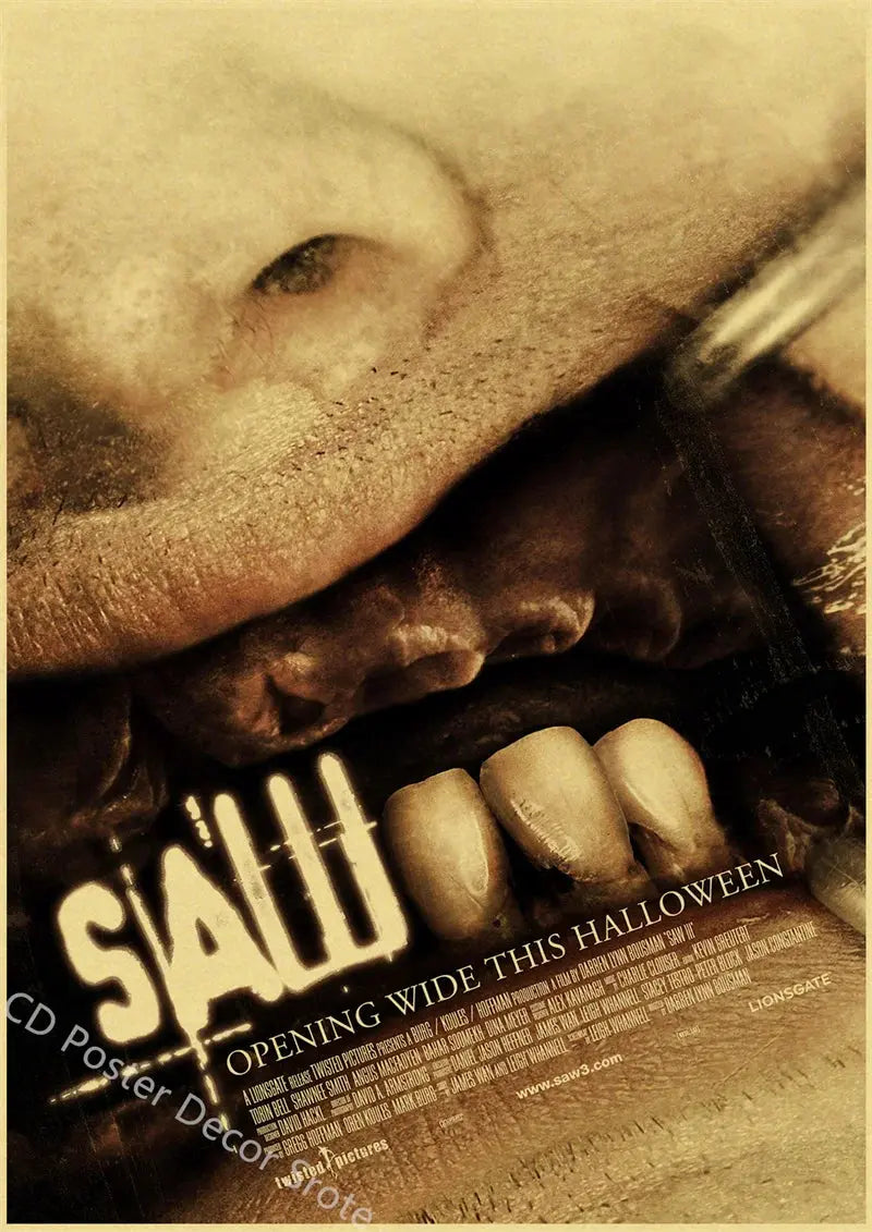 Horror Movie Saw Poster Film Retro Kraft Paper Posters DIY Vintage Home Room Bar Cafe Cinema Decor Aesthetic Art Wall Painting June Wall Art