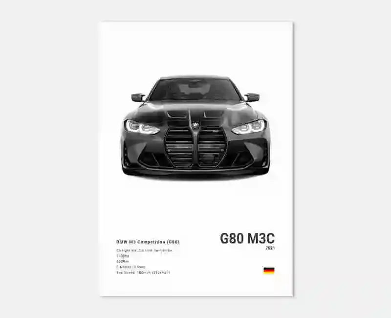 Pop Black And White Poster Wall Art Luxury Supercar F80 M3 M140 GTR HD Oil On Canvas Print Home Living Room Bedroom Decor Gift June Wall Art