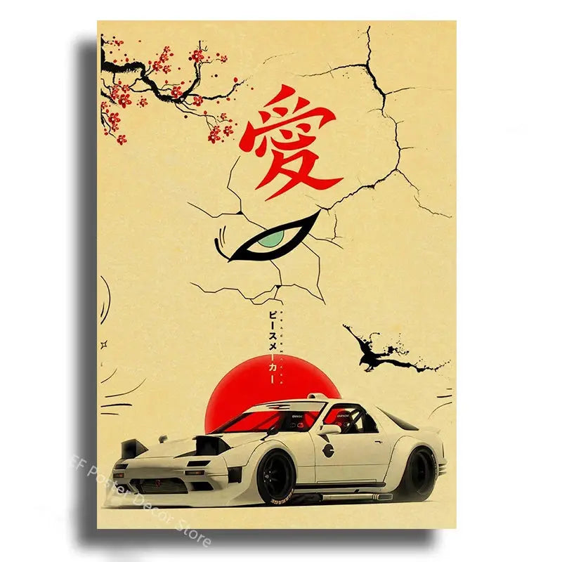 Japanese Cars Samurai Poster Painting Japan Racing Home Club Decor Wall Picture Vintage Aesthetic Jdm Car Gtr Anime Moon Printis June Wall Art