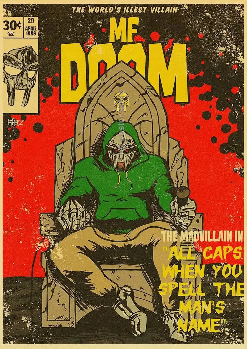 MF Doom Madlib Poster Retro Poster Painting Hip Hop Rap Music Album Star Picture Wall Art For Living Room Home Decor June Wall Art