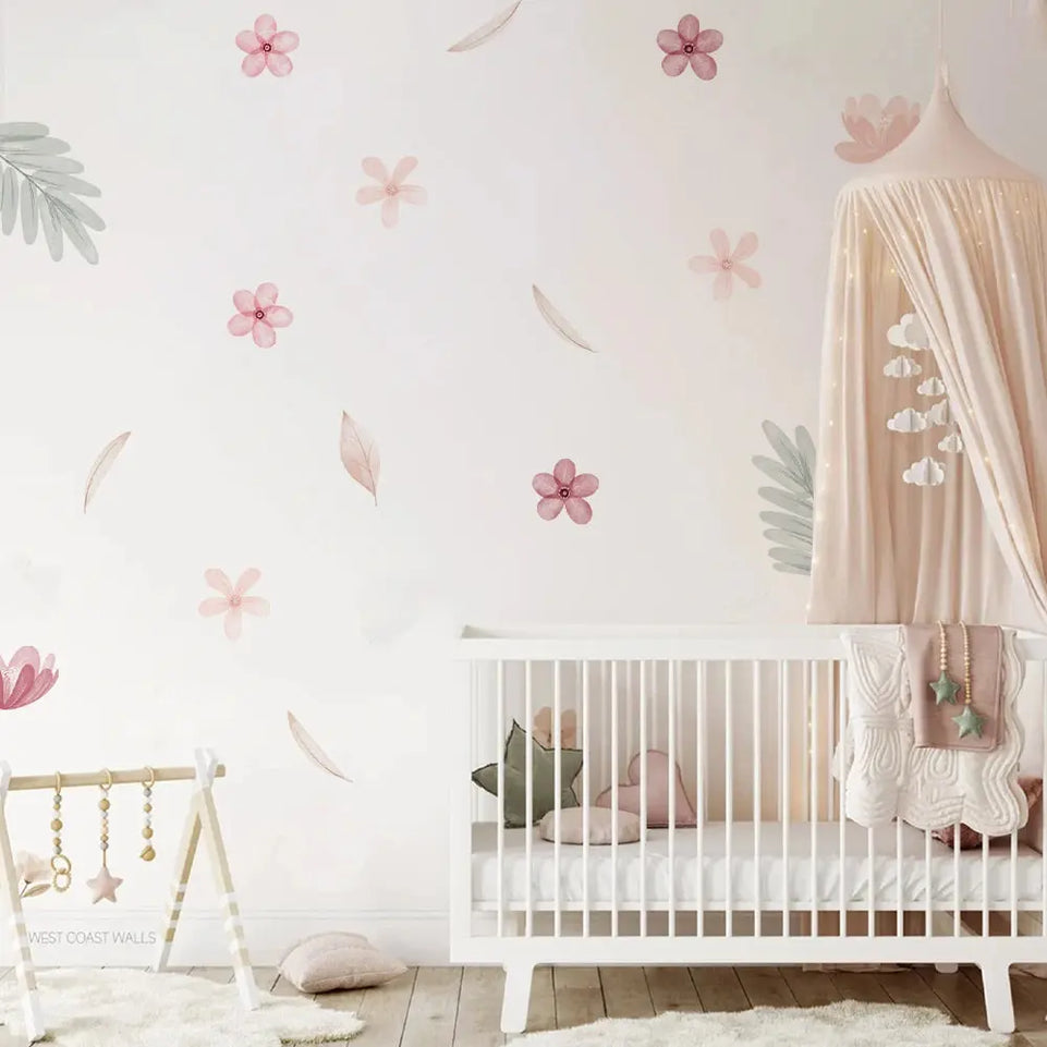 Boho Leaves Botanical DIY Wall Decals Art Mural Vinyl Wall Stickers for Nursery Kids Room Baby Girls Bedroom Home Decoration June Wall Art