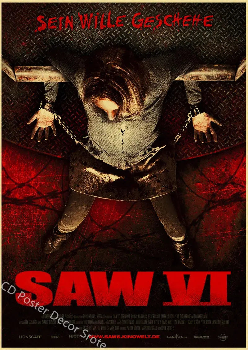 Horror Movie Saw Poster Film Retro Kraft Paper Posters DIY Vintage Home Room Bar Cafe Cinema Decor Aesthetic Art Wall Painting June Wall Art