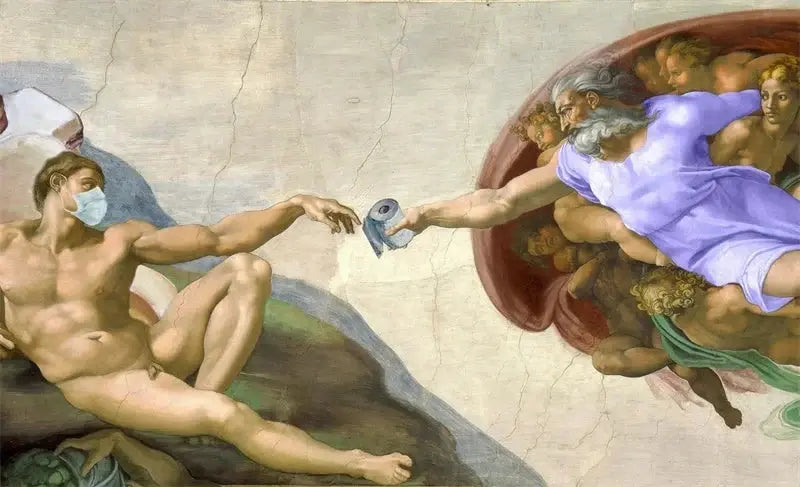 Retro Hand of God and Adam Funny Toilet Paper Picture Canvas Painting Poster For Wash Room Bathroom Living Wall Art Home Decor June Wall Art
