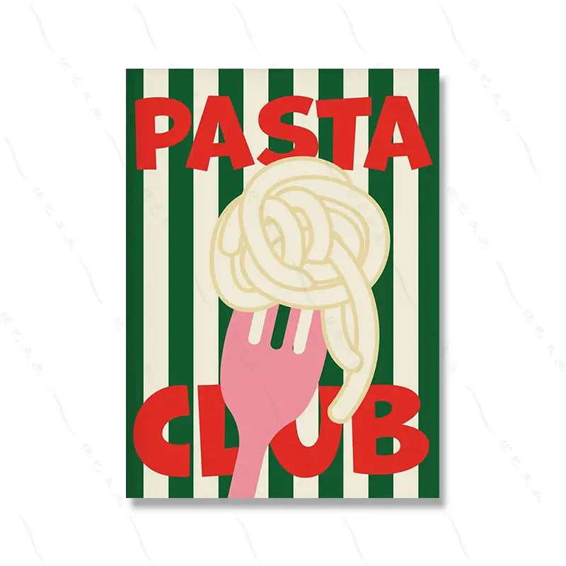 Color Food Art Quote Poster Pasta Club Canvas Painting Wall Prints French Fries Kitchen Pictures for Living Cafe Home Decoration June Wall Art