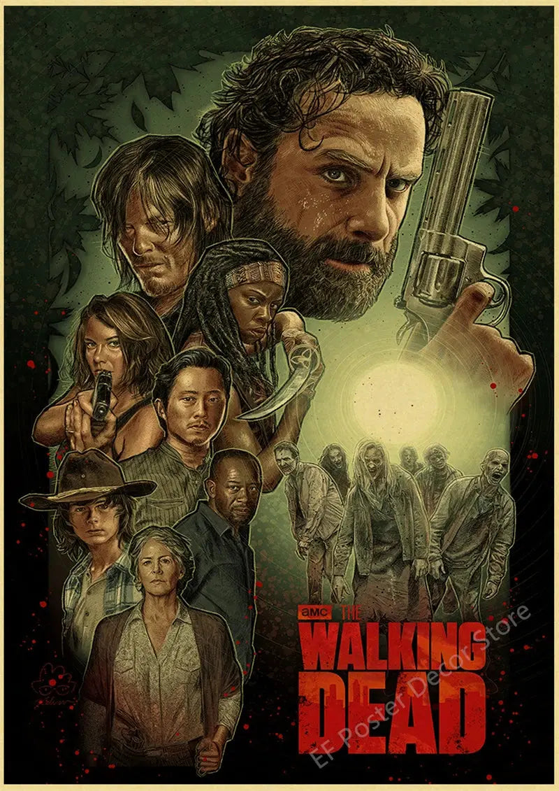 The Walking Dead Poster Rick Grimes/Daryl Dixon Prints Posters Horror TV Show Vintage Home Room Art Wall Decor Retro Painting June Wall Art