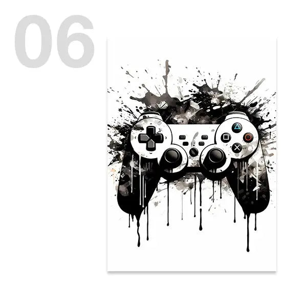 Black White Game Controller Wall Art Posters and Prints Canvas Paintings Mural Pictures for Playroom Decor Gaming Players Gift June Wall Art