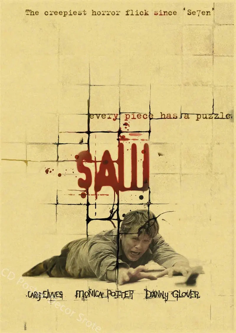 Horror Movie Saw Poster Film Retro Kraft Paper Posters DIY Vintage Home Room Bar Cafe Cinema Decor Aesthetic Art Wall Painting June Wall Art