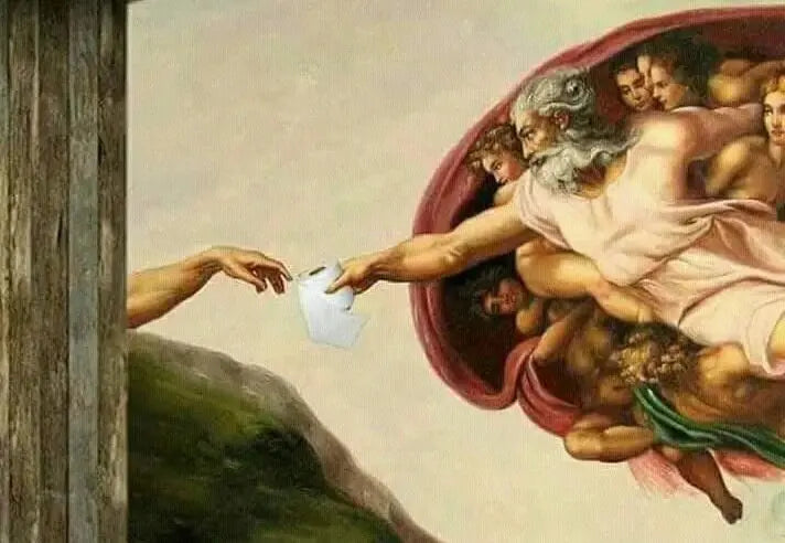 Retro Hand of God and Adam Funny Toilet Paper Picture Canvas Painting Poster For Wash Room Bathroom Living Wall Art Home Decor June Wall Art