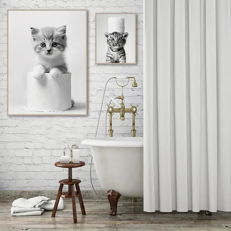 Cute Animals Toilet Paper Living Room Murals Wall Art Poster Otter Cat Tiger Canvas Painting Funny Bathroom Bathroom Home Decor June Wall Art