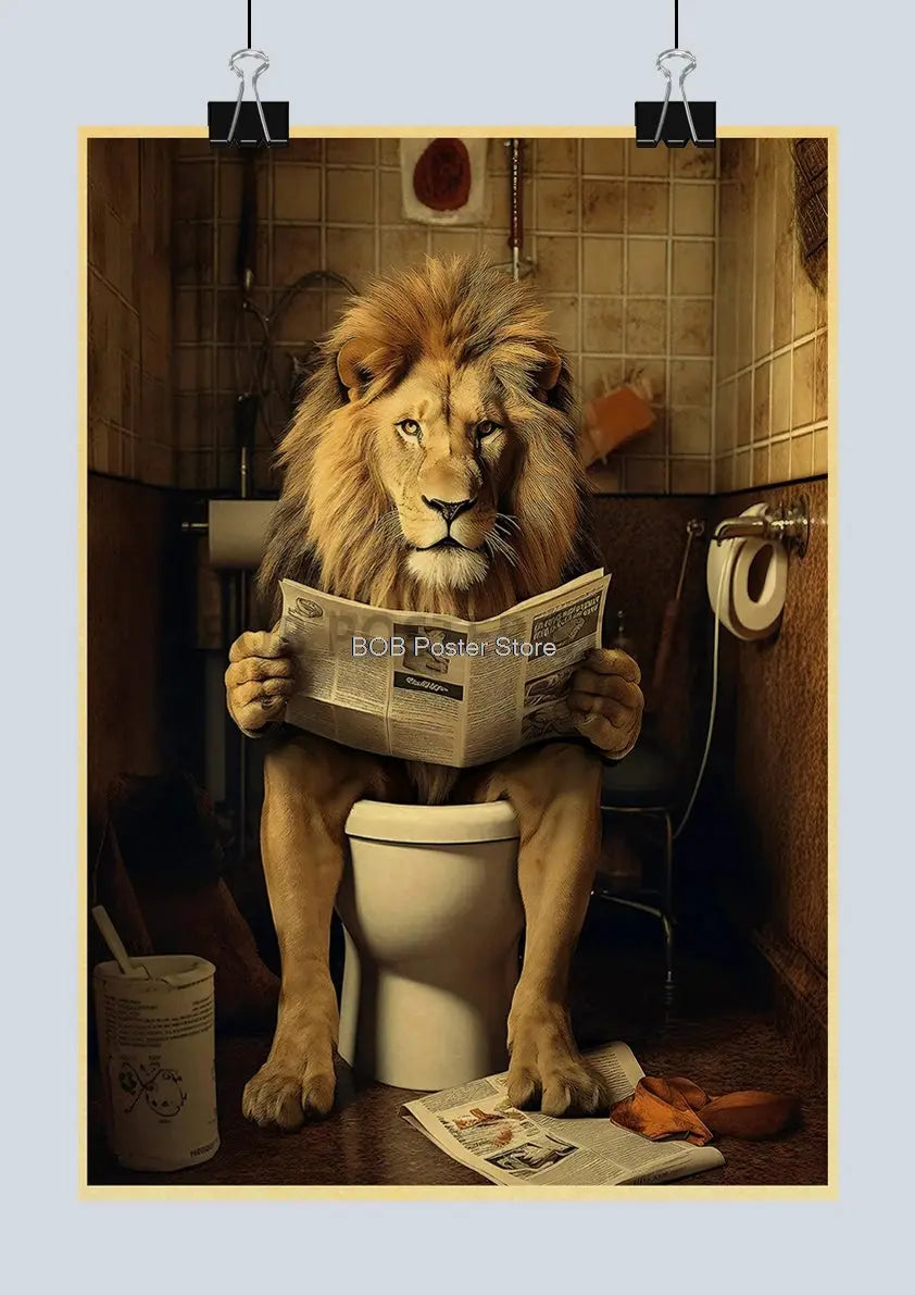 Animal Bathroom Toilet Funny Poster Kraft Paper Cat Dog Frog Art Home Decor Picture DIY Toilet Room Painting Wall Sticker Gift June Wall Art