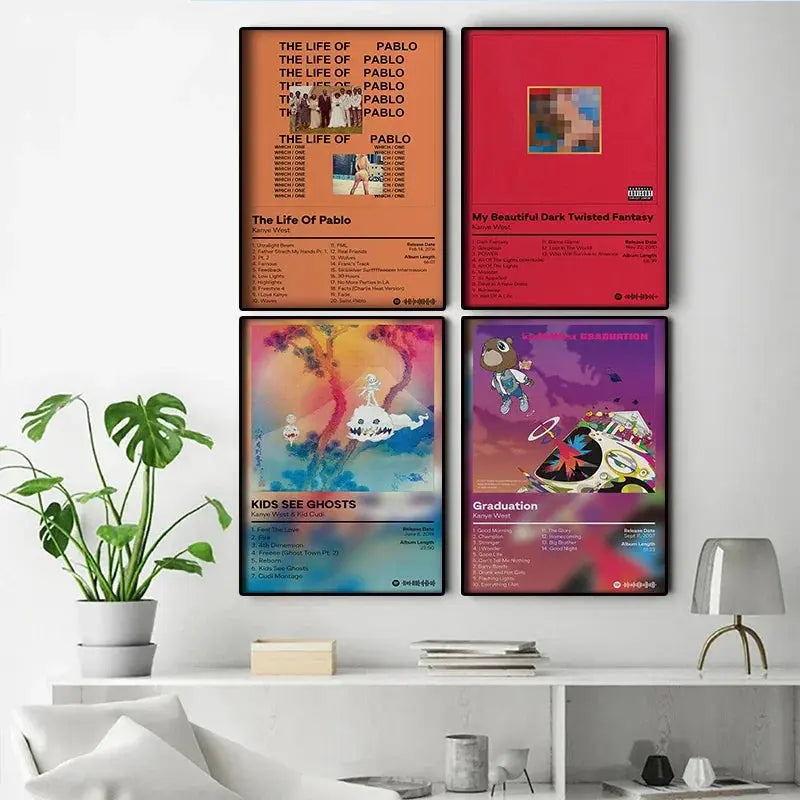 Pop Rapper Kanye West Music Album Poster Aesthetic Hip Hop Comics Cover Graduation Ghosts Donda Canvas Print Wall Art Room Decor June Wall Art