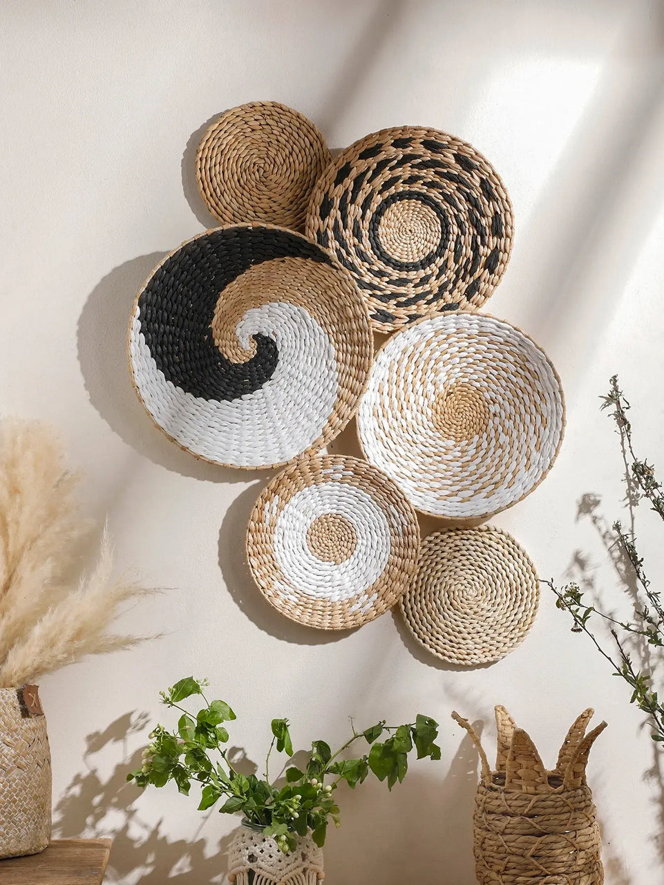 Seagrass Wall Hanging Decor Wall Basket Boho Home Decoration Handmade Natural Wall Art for Kitchen Bedroom Living Room Ornament June Wall Art