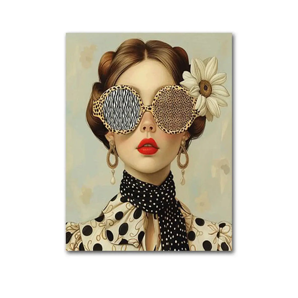 Nordic Boho Fashion Glasses Woman With Flowers Wall Art Canvas Painting Butterfly With Girl Portrait Poster Prints Mural Picture June Wall Art