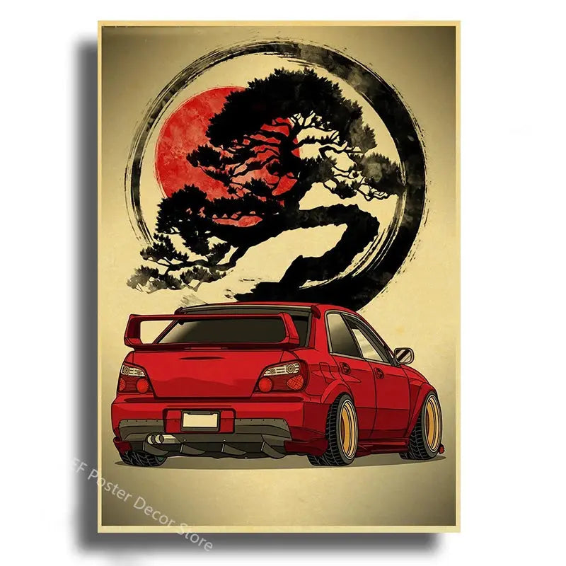 Japanese Cars Samurai Poster Painting Japan Racing Home Club Decor Wall Picture Vintage Aesthetic Jdm Car Gtr Anime Moon Printis June Wall Art