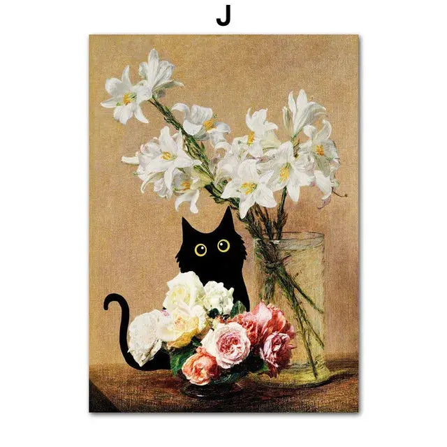 Funny Art Matisse Monet Black Cat Van Gogh Sunflowers Canvas Painting Posters and Prints Wall Pictures for Living Room Decor June Wall Art