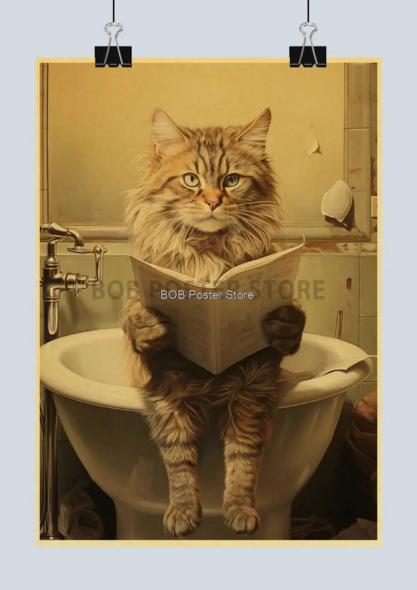 Animal Bathroom Toilet Funny Poster Kraft Paper Cat Dog Frog Art Home Decor Picture DIY Toilet Room Painting Wall Sticker Gift June Wall Art