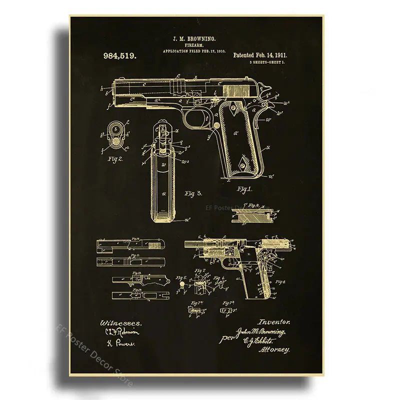 Gun Studies Posters Pistol/Rifle/Revolver Poster Home Room Club Decor Aesthetic Painting Handgun Vintage Prints Art Wall Picture June Wall Art
