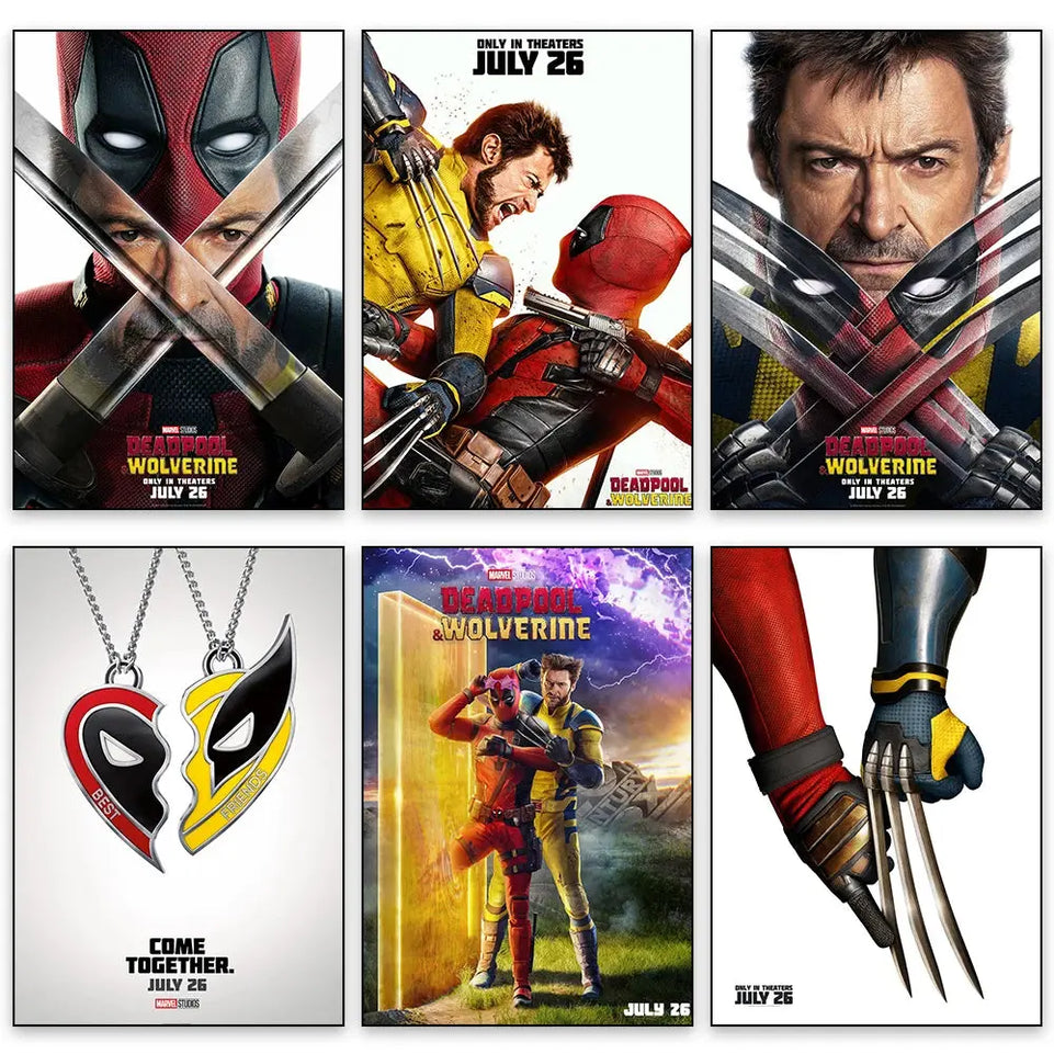 MINISO Marvel Poster Deadpool and Wolverine 2023 Movie Dune Canvas Wall Art Print Mural Home Decor Movie Lovers Gift June Wall Art