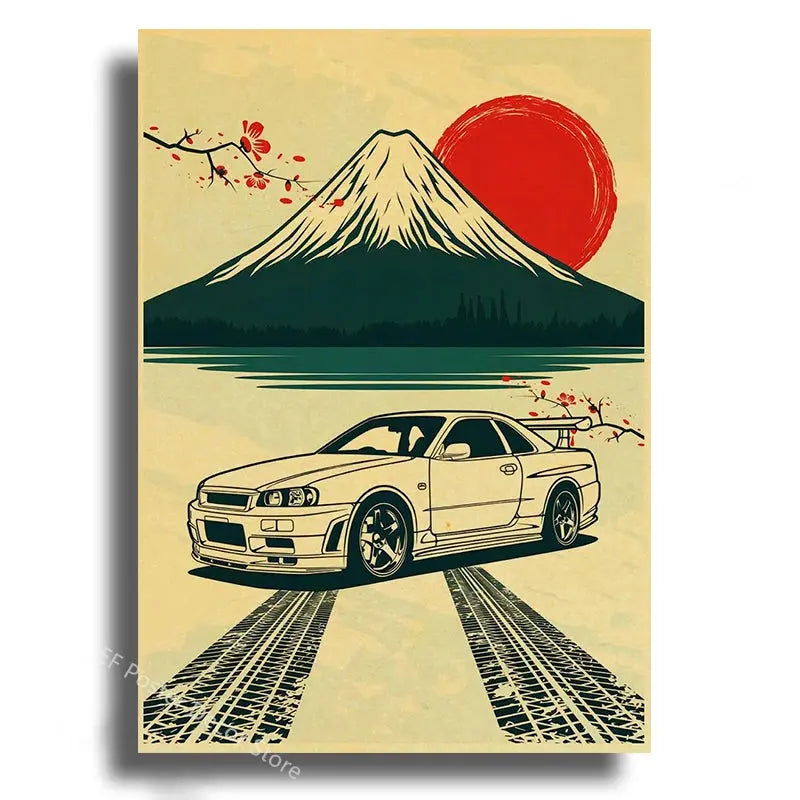 Japanese Cars Samurai Poster Painting Japan Racing Home Club Decor Wall Picture Vintage Aesthetic Jdm Car Gtr Anime Moon Printis June Wall Art