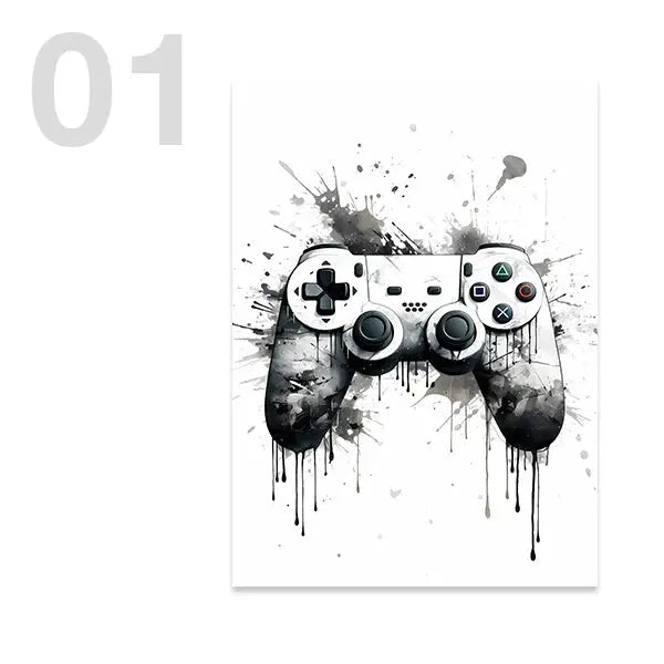 Black White Game Controller Wall Art Posters and Prints Canvas Paintings Mural Pictures for Playroom Decor Gaming Players Gift June Wall Art