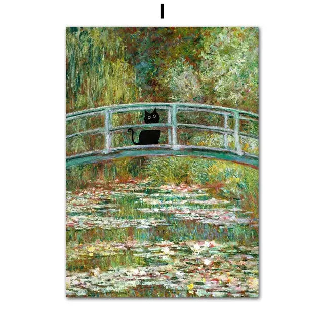 Funny Art Matisse Monet Black Cat Van Gogh Sunflowers Canvas Painting Posters and Prints Wall Pictures for Living Room Decor June Wall Art