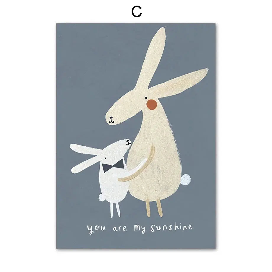 Boho Cartoon Rabbit Mouse Goose Nursery Wall Art Canvas Painting Nordic Retro Poster Prints Wall Picture Baby Kids Room Decor June Wall Art
