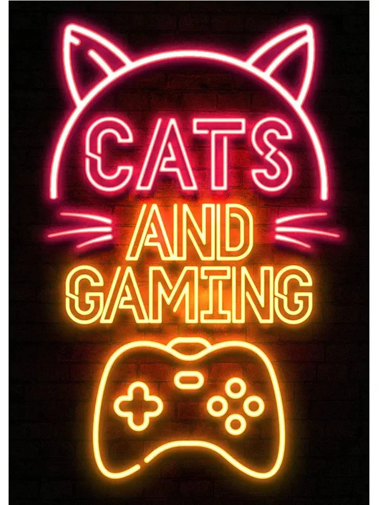 Neon Art Happy Gaming Zone Games Room Poster Print Canvas Painting Gamer Office Wall Art For Boy Bedroom Home Decor No LED June Wall Art