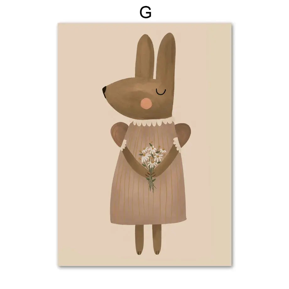 Boho Cartoon Rabbit Mouse Goose Nursery Wall Art Canvas Painting Nordic Retro Poster Prints Wall Picture Baby Kids Room Decor June Wall Art