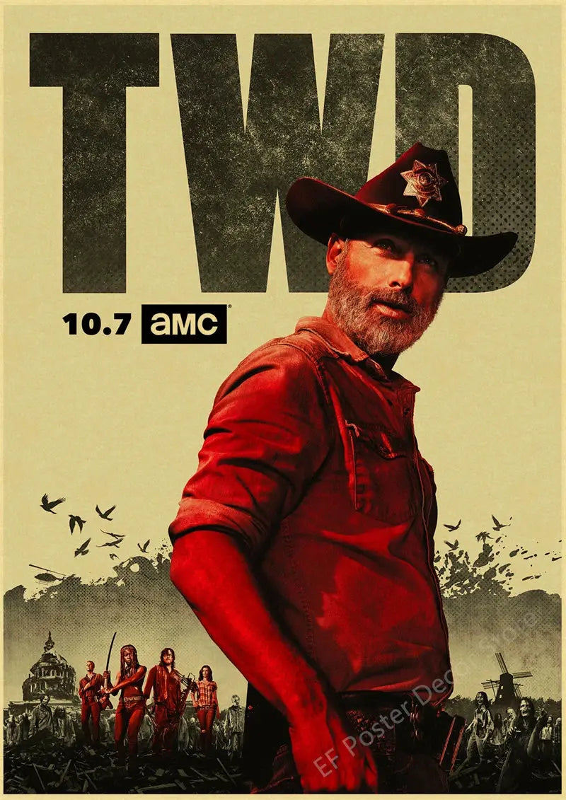 The Walking Dead Poster Rick Grimes/Daryl Dixon Prints Posters Horror TV Show Vintage Home Room Art Wall Decor Retro Painting June Wall Art