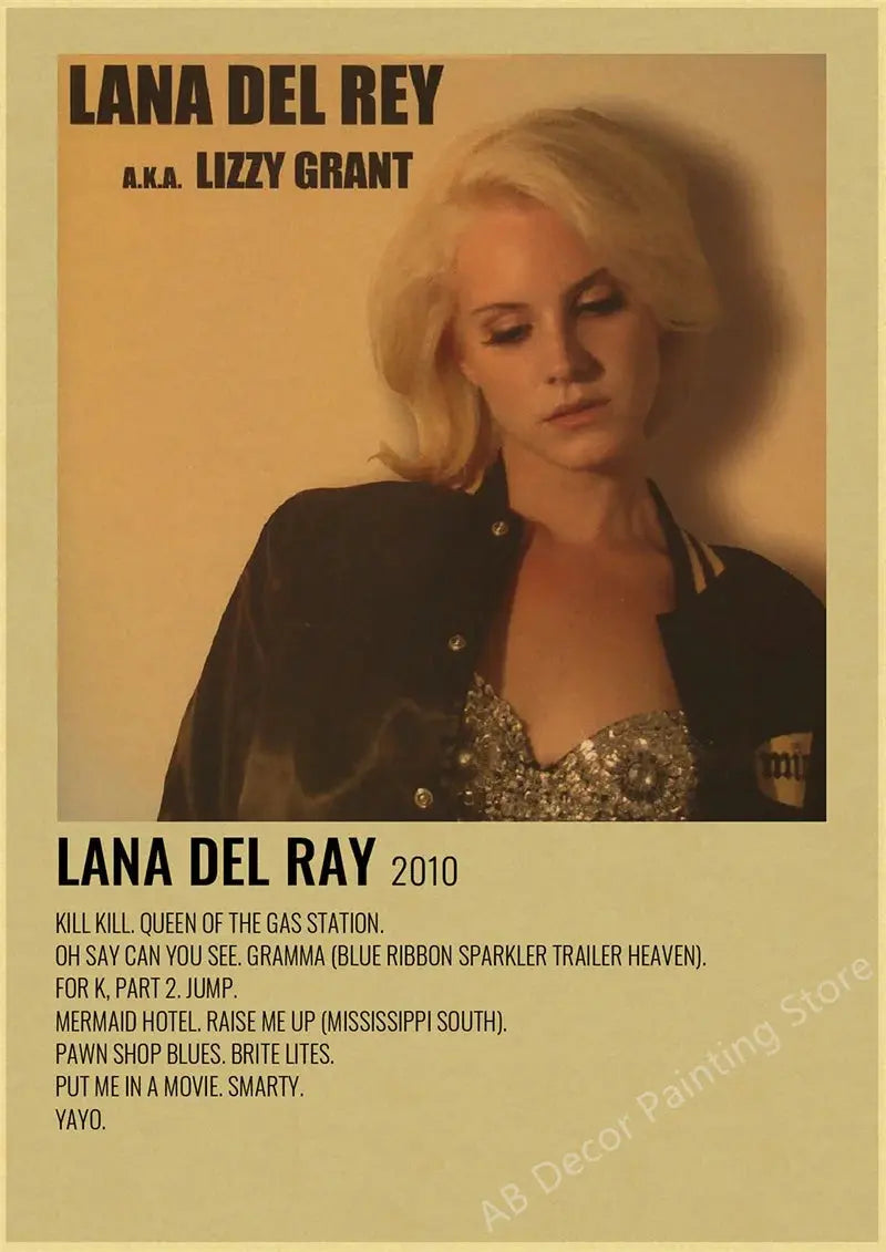 Lizzy Grant Lana Del Rey Posters Retro Kraft Paper Prints Music Album Poster Vintage Home Room Decor Aesthetic Art Wall Painting June Wall Art